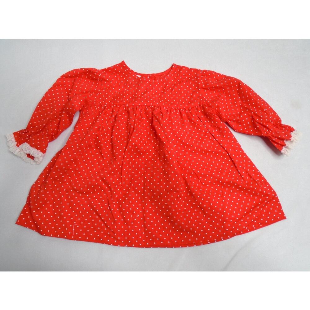 Vintage Mini World Polka Dot Red Lace Baby Dress 12-18M Cottagecore Prairie